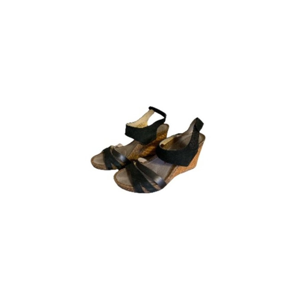 Tsubo Black and Tan Suede, Cork, and Rattan Wedges - Women’s Size 8.5